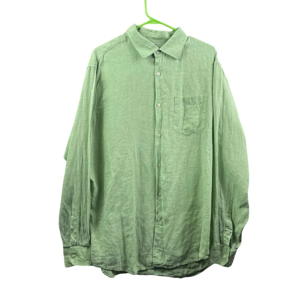 Banana Republic Classic Linen Button Shirt Mens XL Green Long Sleeve